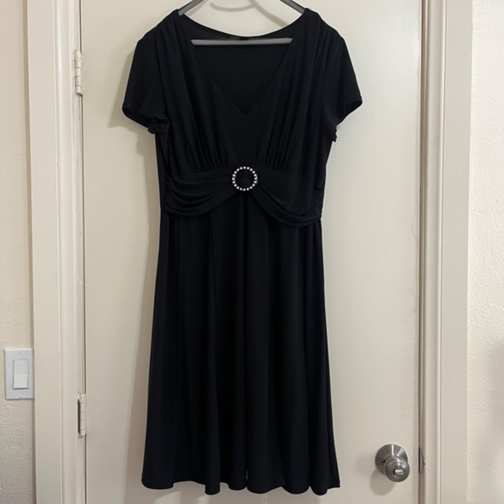 Perceptions New York Black Dress 16 V Neck Rhinestone Buckle‎ Cocktail Evening
